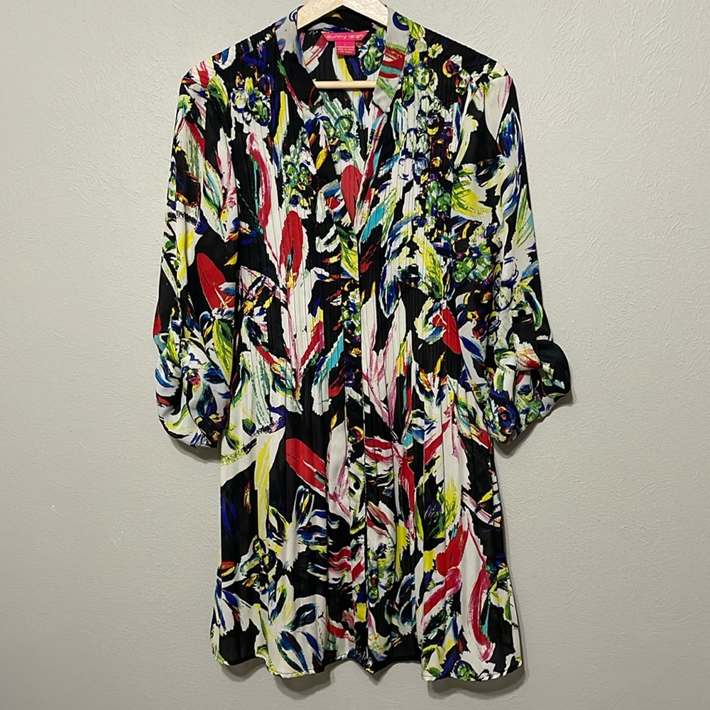SUNNY LEIGH Print V-Neck Dress, Large
